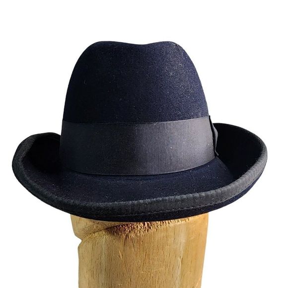 Reed Hill Fur Blend Hat Size 7 Custom Made Navy Blue With Band and Feather - Picture 4 of 13